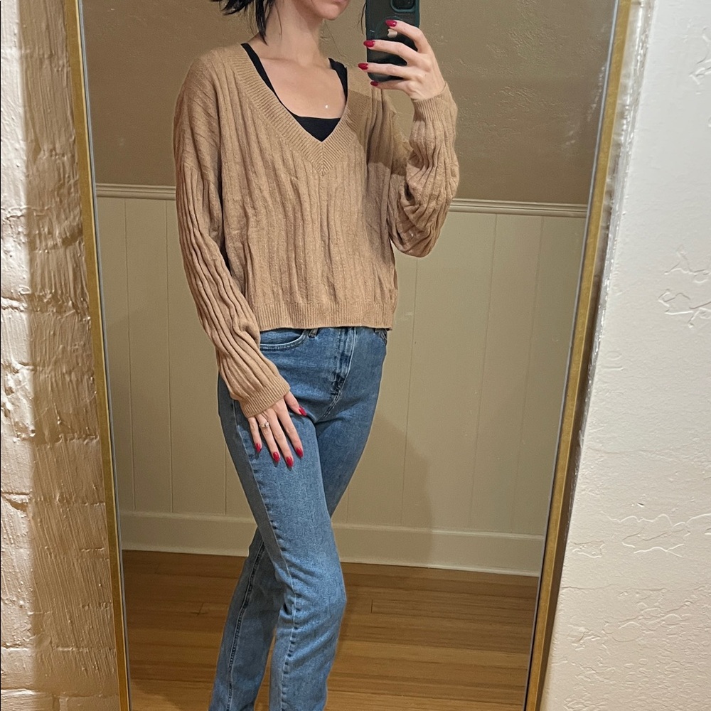 Cozy Tan V-Neck Sweater
